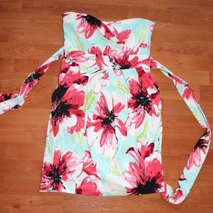 Teeze Me Floral Print Strapless Dress w/Belt Sz 9